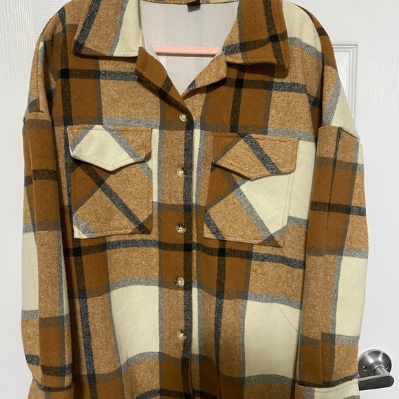 Plaid Button-Up Shacket - Picture 1 of 3